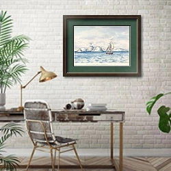 «Вид к западу от гавани Лут; Шпицбергер» в интерьере кабинета с кирпичными стенами над столом