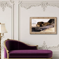 «A Resting Lion; Ruhender Lowe,» в интерьере в классическом стиле над банкеткой