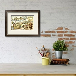 «Scenes on the Trans-Siberian Railway» в интерьере кабинета с кирпичными стенами над письменным столом