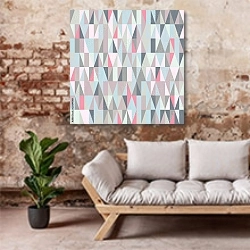 «Пастельный узор из треугольников» в интерьере гостиной в стиле лофт над диваном