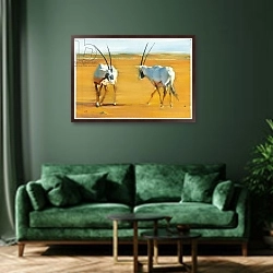 «Circling Arabian Oryx, 2010» в интерьере зеленой гостиной над диваном