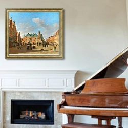 «The Grote Markt in Haarlem with the Town Hall» в интерьере классической гостиной над камином