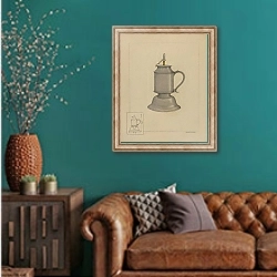 «Petticoat Lamp» в интерьере гостиной с зеленой стеной над диваном