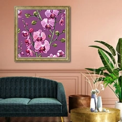 «Орхидеи. Акварель» в интерьере классической гостиной над диваном