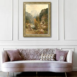 «Shepherd and Flock on the Path by a Torrent» в интерьере гостиной в классическом стиле над диваном