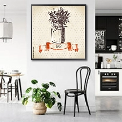 «Иллюстрация с букетом лаванды в банке» в интерьере современной светлой кухни