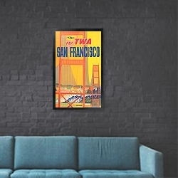 «Лететь из TWA в Сан–Франциско» в интерьере в стиле лофт с черной кирпичной стеной