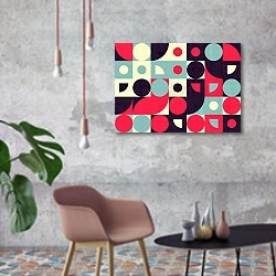 «Современный геометрический узор из кругов и полукругов » в интерьере в стиле лофт с бетонной стеной