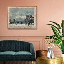 «Paris, Notre-Dame, neige» в интерьере классической гостиной над диваном
