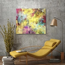 «Абстрактная разноцветная гранж текстура» в интерьере в стиле лофт с желтым креслом