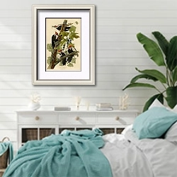 «Pileated Woodpecker» в интерьере спальни в стиле прованс с голубыми деталями