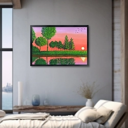 «Закат на озере №3» в интерьере 