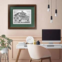 «Konzerthaus Berlin or Schauspielhaus Berlin, concert hall, Berlin, Germany, vintage engraving.» в интерьере кабинета в бежевых тонах