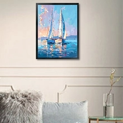 «Two boats at sunrise» в интерьере в классическом стиле в светлых тонах