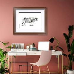«Скелет носорога» в интерьере современного кабинета в розовых тонах