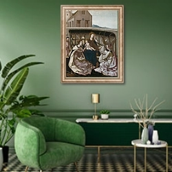 «Таинственная свадьба Святой Катерины 2» в интерьере гостиной в зеленых тонах