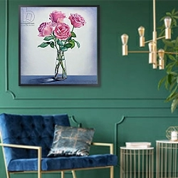 «Pink Roses» в интерьере в классическом стиле с зеленой стеной