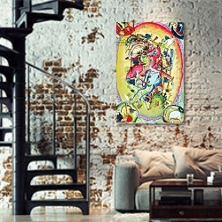 «Apocalypse Riders» в интерьере двухярусной гостиной в стиле лофт с кирпичной стеной