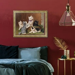 «Дети-кошки» в интерьере спальни с акцентной стеной