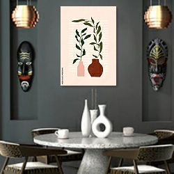 «Терракотовый натюрморт 10» в интерьере в этническом стиле над столом