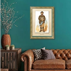 «Hundehändler» в интерьере гостиной с зеленой стеной над диваном