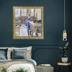 «Портрет Таге Тиля» в интерьере классической спальни с темными стенами