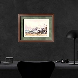 «Tarifa in the Straits of Gibraltar» в интерьере кабинета в черных цветах над столом