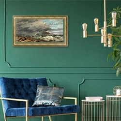 «Пролив Кука, Новая Зеландия» в интерьере в классическом стиле с зеленой стеной