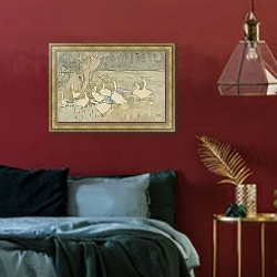 «Утки» в интерьере спальни с акцентной стеной