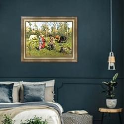 «Пастушки. 1903» в интерьере классической спальни с темными стенами
