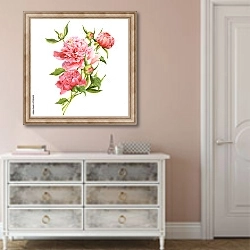 «Розовые акварельные цветы и бутоны пионов» в интерьере коридора в стиле прованс в теплых тонах
