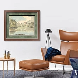«River Landscape» в интерьере кабинета с кожаным креслом