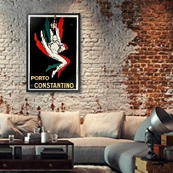 «Porto Constantino» в интерьере гостиной в стиле лофт с кирпичной стеной