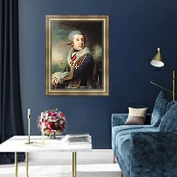 «Портрет генерал-майора Федора Артемьевича Боровского. 1799» в интерьере в классическом стиле в синих тонах