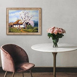 «Деревенский домик весной» в интерьере в классическом стиле над креслом