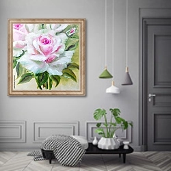 «Винтажные бело-розовые розы, деталь» в интерьере коридора в классическом стиле