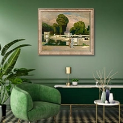 «From St. Cloud Park, Paris» в интерьере гостиной в зеленых тонах