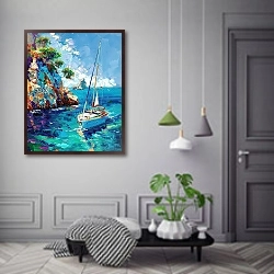 «Yacht by the bright shores of the Mediterranean Sea» в интерьере коридора в классическом стиле