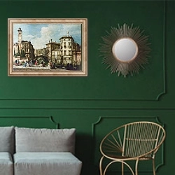 «Венеция - Вход в Каннареджо» в интерьере классической гостиной с зеленой стеной над диваном