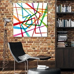 «Геометрическая абстракция #9» в интерьере кабинета в стиле лофт с кирпичными стенами