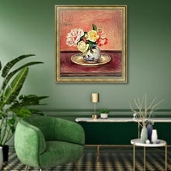 «Vase of Flowers 13» в интерьере гостиной в зеленых тонах