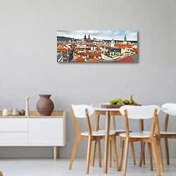 «Чехия, Прага. Панорама центральной части» в интерьере современной светлой кухни-столовой