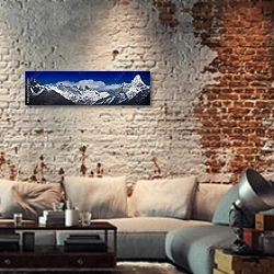 «Гималаи, панорамный вид» в интерьере гостиной в стиле лофт с кирпичными стенами