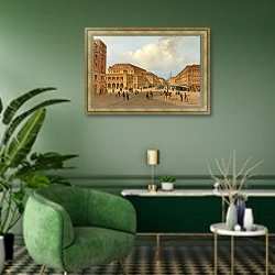 «View of the Vienna State Opera» в интерьере гостиной в зеленых тонах