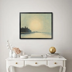 «Морская дамба в Остенде, видимая из-за забора» в интерьере в классическом стиле над столом