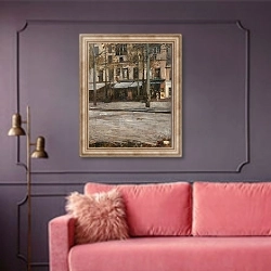 «A Street in Paris. Study from Montmartre» в интерьере гостиной с розовым диваном