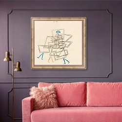 «Drei in Verworrenheit» в интерьере гостиной с розовым диваном