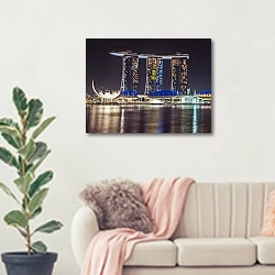 «Сингапур. Отель Marina Bay Sands 3» в интерьере современной светлой гостиной над диваном