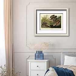 «American Woodcock» в интерьере спальни в стиле прованс с синими деталями