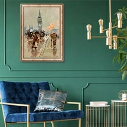 «Zicht op Westminster» в интерьере в классическом стиле с зеленой стеной